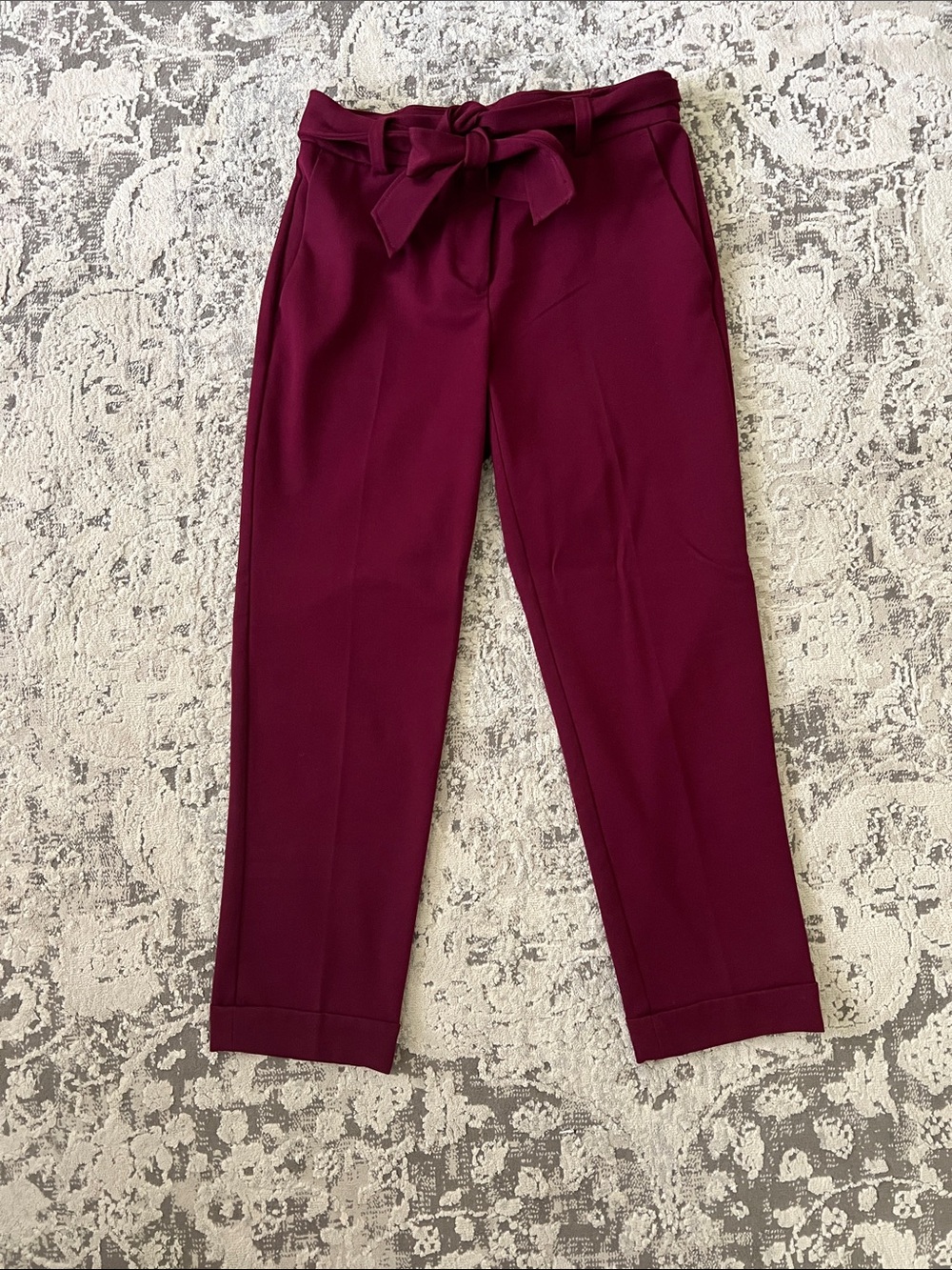 LOFT Burgundy Tie-Waist Cropped Tapered Pants